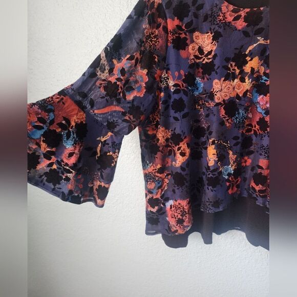 Calessa Embroided Blue and Orange Tunic Top Tunic Blouse - Picture 4 of 8